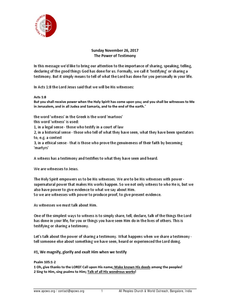 The Power Of Testimony Ps Ashish Raichur Pdf Jesus Prophecy