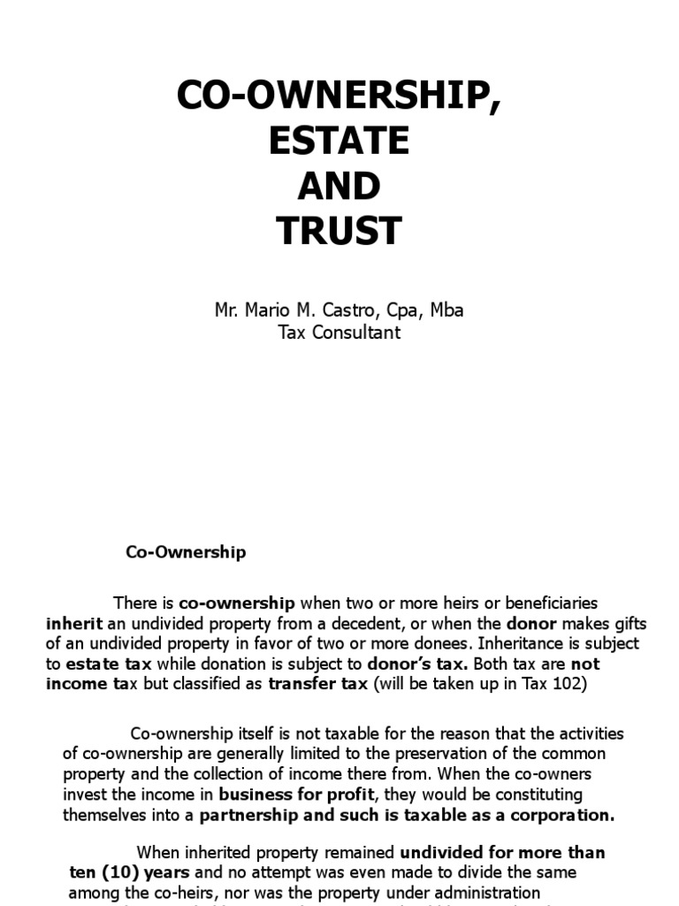 Co-Ownership and Estate Taxation Guide | PDF | Trust Law | Tax Deduction