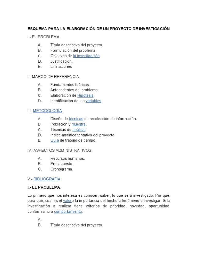 Esquema para La Elaboración de Un Proyecto de Investigación | PDF ...