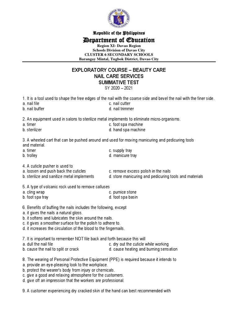 Department of Education Exploratory Course Beauty Care Nail Care