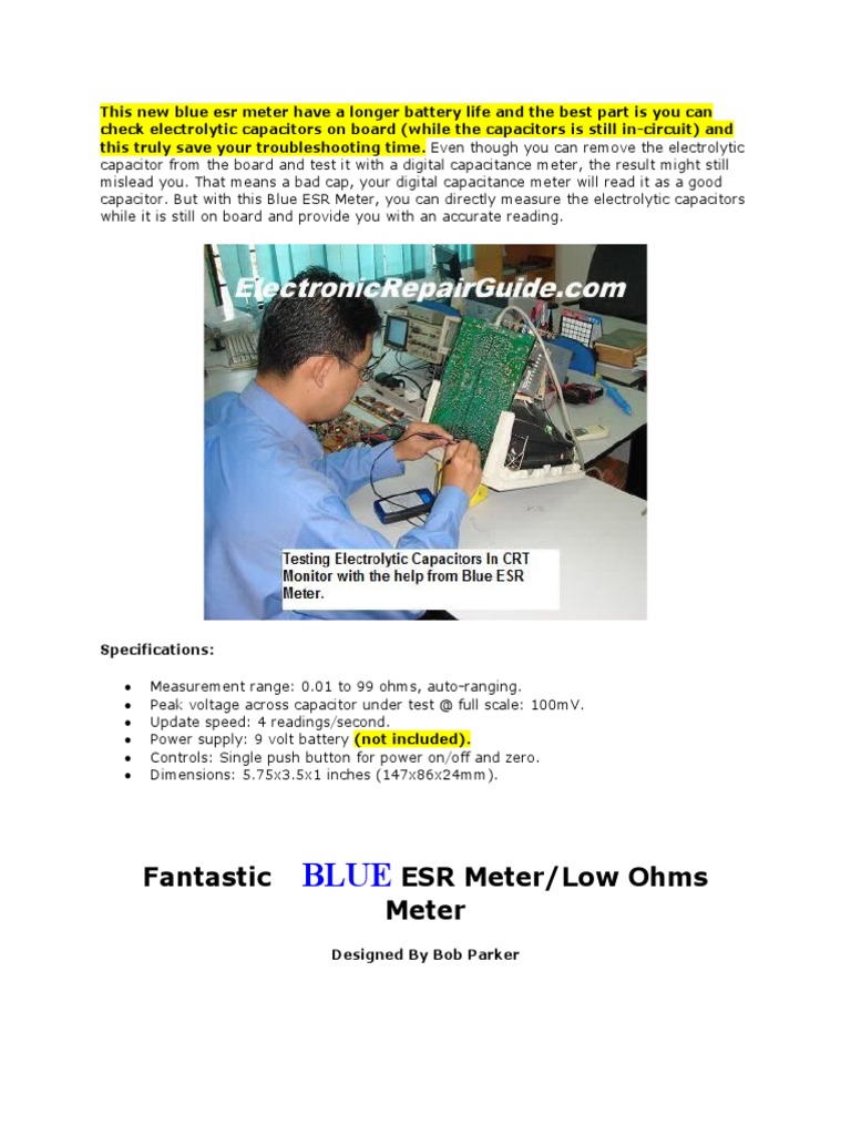 Fantastic ESR Meter/Low Ohms Meter PDF Capacitor Quantity