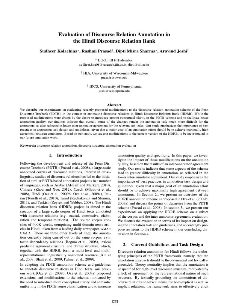 Hindi Discourse Relation Annotation Study | PDF | Discourse | Linguistics