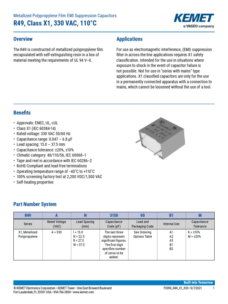 R49, Class X1, 330 VAC, 110°C: Applications | PDF | Capacitor | Soldering