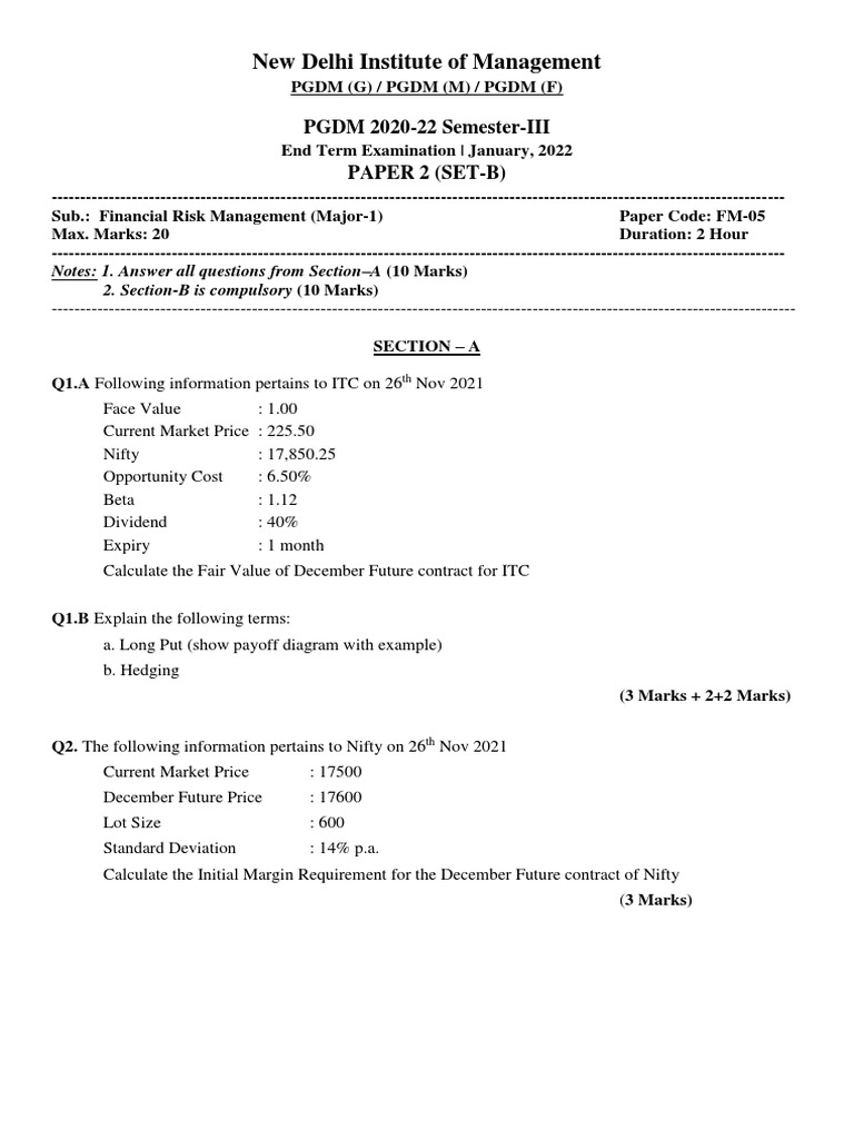Financial Risk Management Exam Paper | PDF | Hedge (Finance) | Futures ...