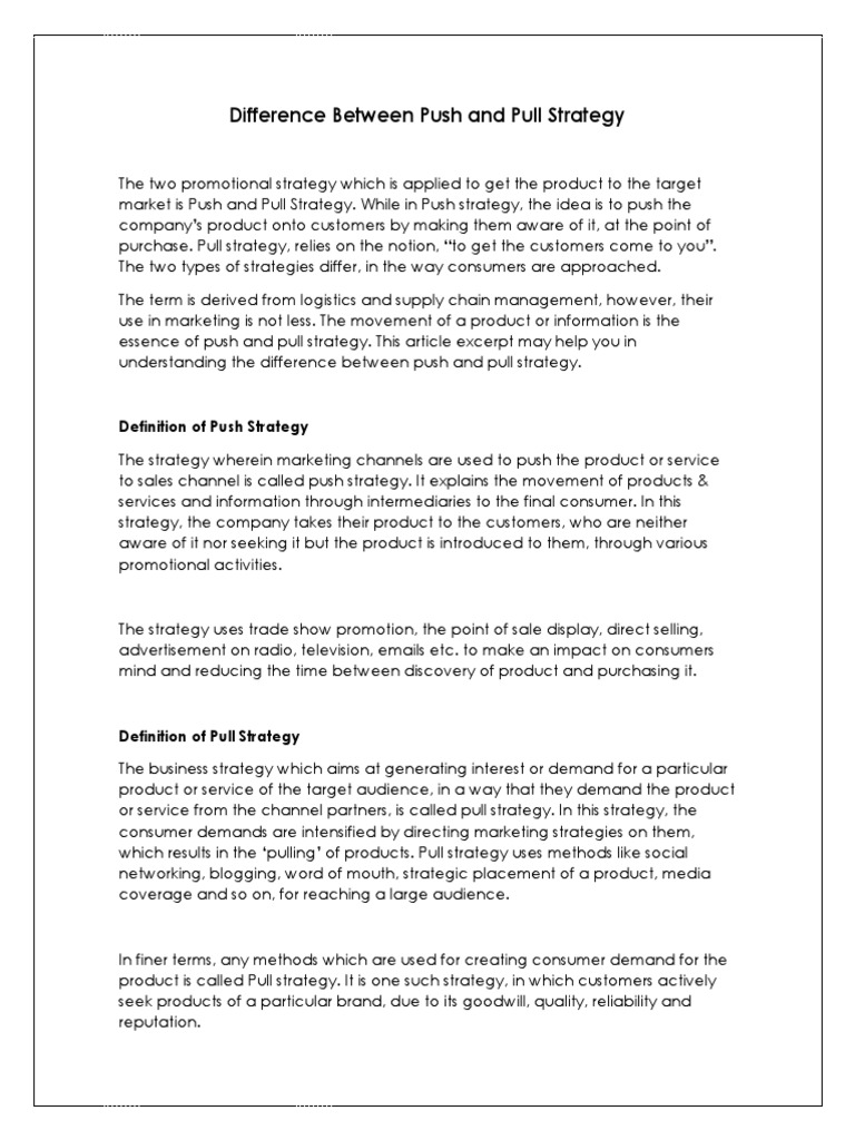 Difference Between Push and Pull Strategy PDF Marketing Promotion