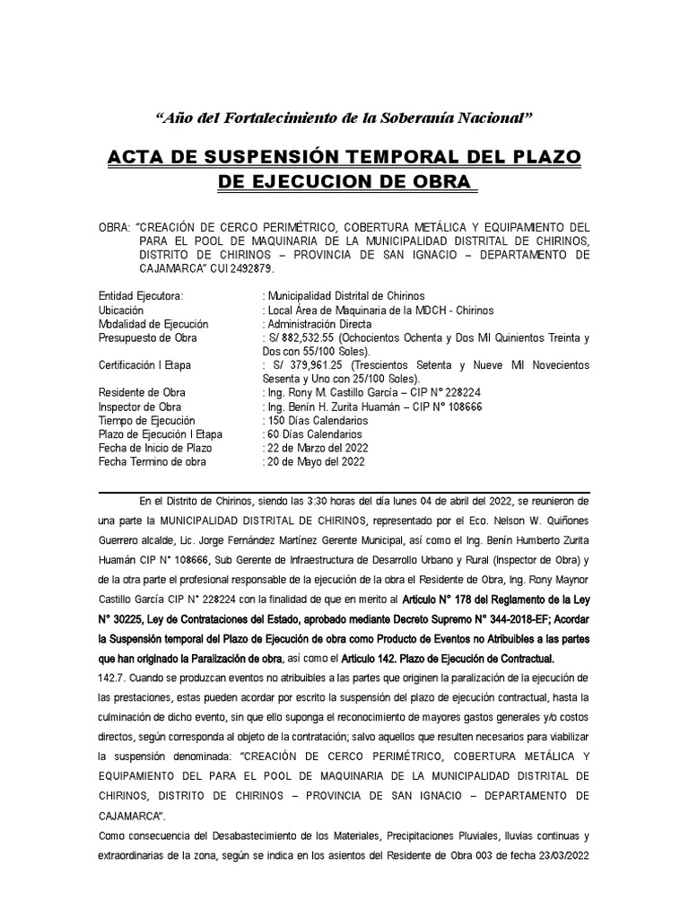 Acta de Suspension Temporal de Obra PDF