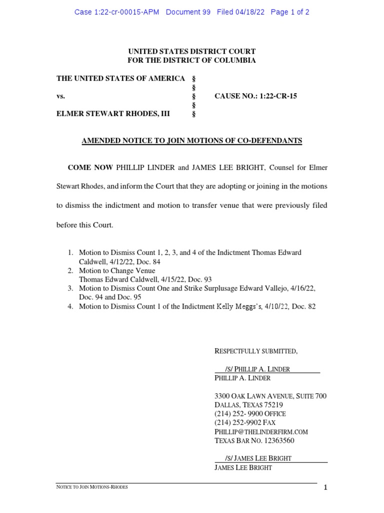 Elmer Rhodes Joins Motion To Dismiss | PDF