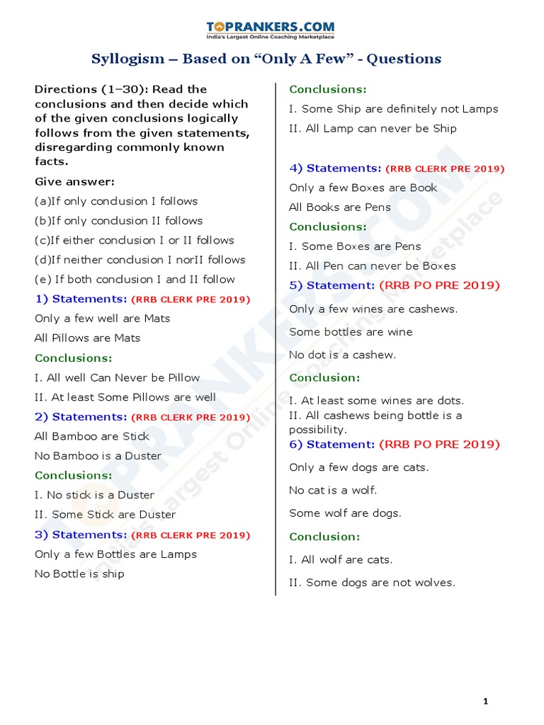 Syllogism Questions: 