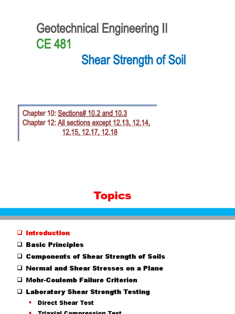 Geotechnical Engineering Ii Shear Strength Of Soil Pdf Friction