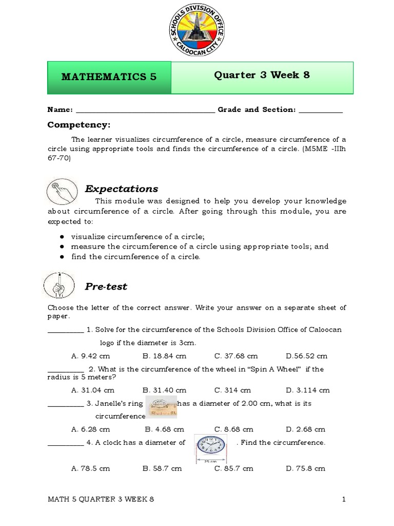 Math 5 Q3 Week 8 | PDF | Circle | Pi