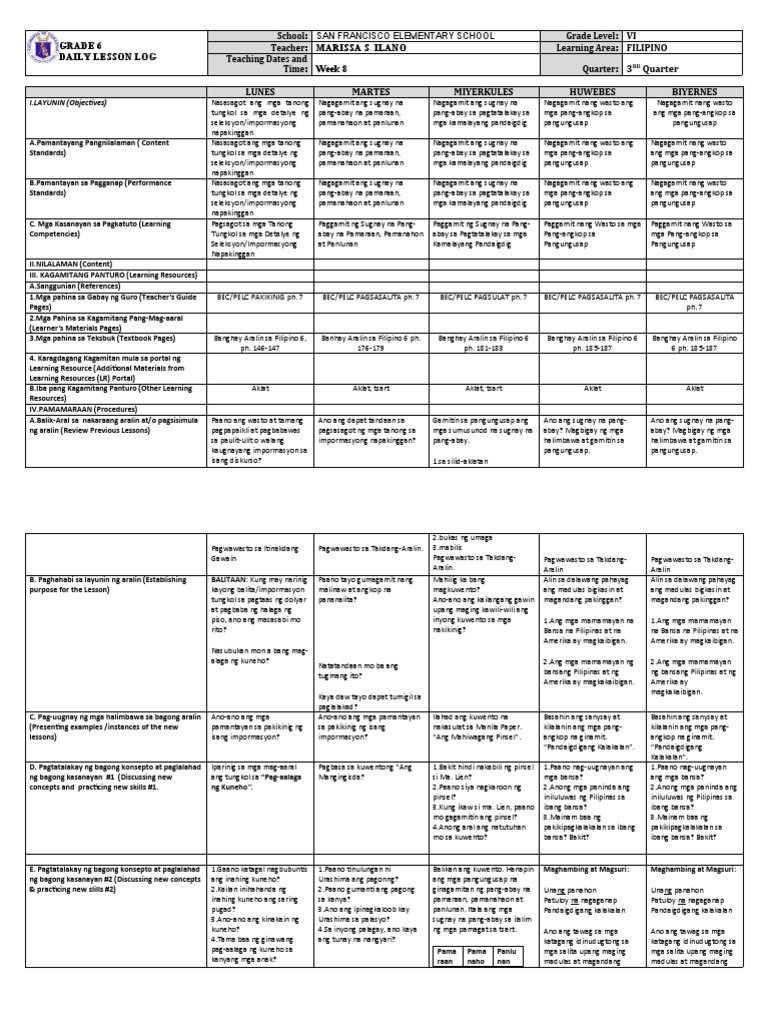 Grade 6 DLL Filipino 6 q3 Week 9 | PDF