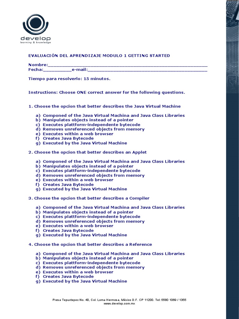 Examen Modulo 1 Alumno Java Virtual Machine Java Programming Language