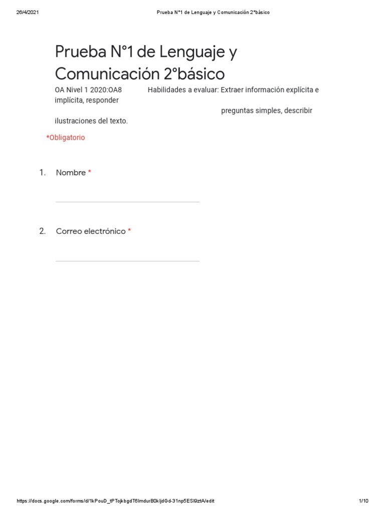 Prueba de Lenguaje 2° Básico | PDF