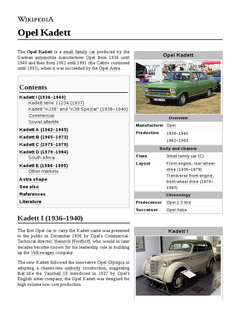 OPEL KADETT A DATA INFO AND LINKS visual data 5