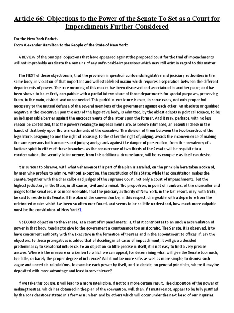 Article 66 | PDF | Impeachment | United States Senate