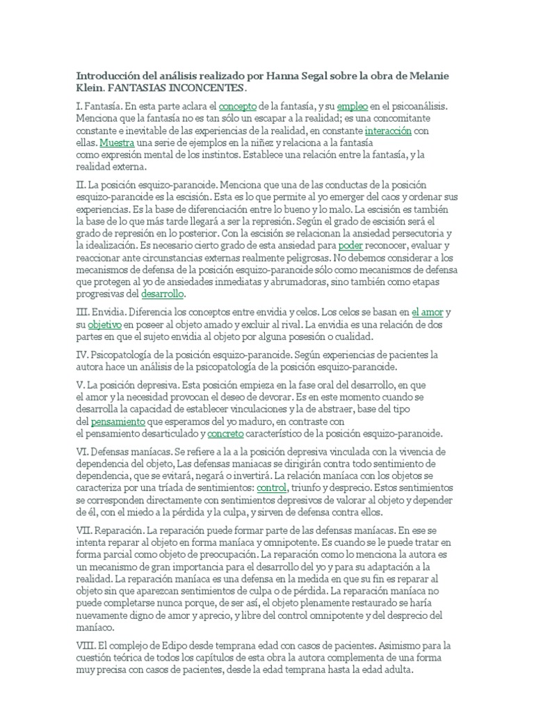 Fantasias Inconcentes Melanie Klein | PDF | Complejo de Edipo ...