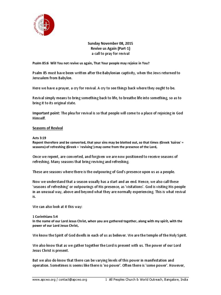 Revive Us Again Part1 Ps Ashish Raichur Pdf Acts Of The Apostles