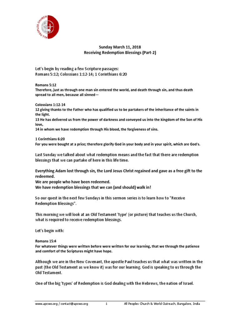 Receiving Redemption Blessings-Part-2-Ps Ashish Raichur | PDF ...