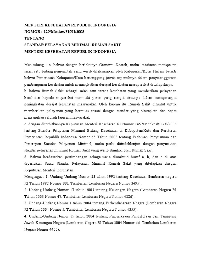 KMK 129 Tahun 2008 Tentang SPM | PDF