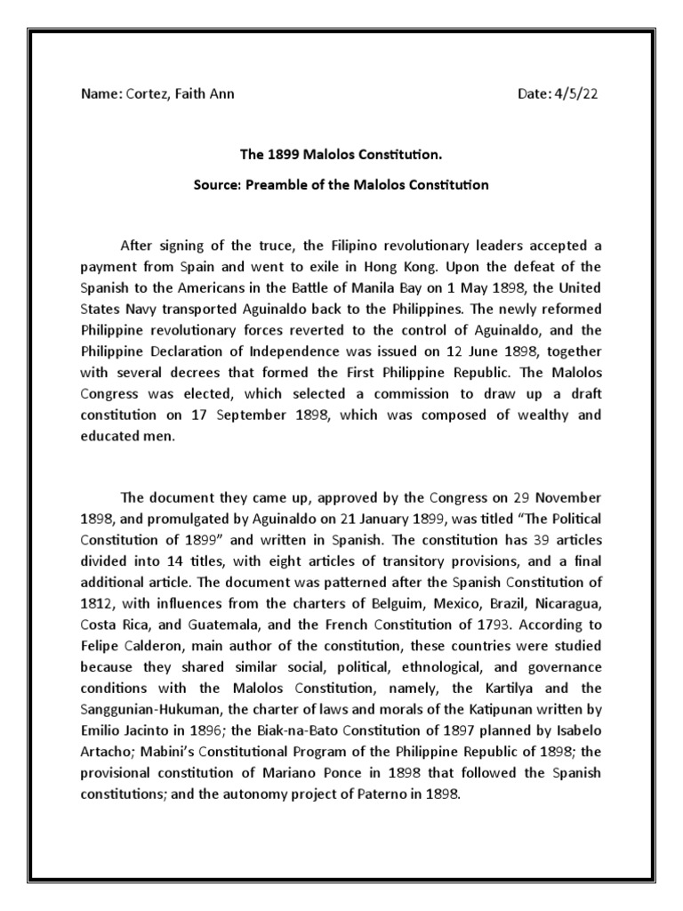 essay about malolos constitution