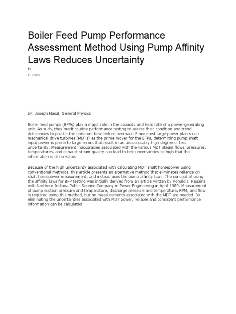 BFP Performance Assessment Article Helpful | Download Free PDF | Pump ...