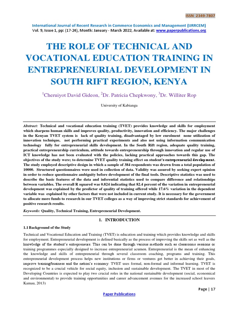 TVET's Impact on Entrepreneurship in Kenya | PDF | Entrepreneurship ...
