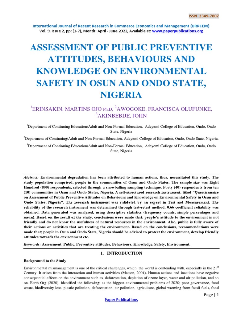 Assessment of Public Preventive Attitudes, Behaviours and Knowledge On ...