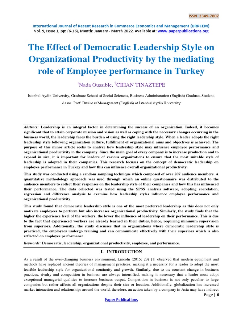 The Effect of Democratic Leadership Style On Organizational ...