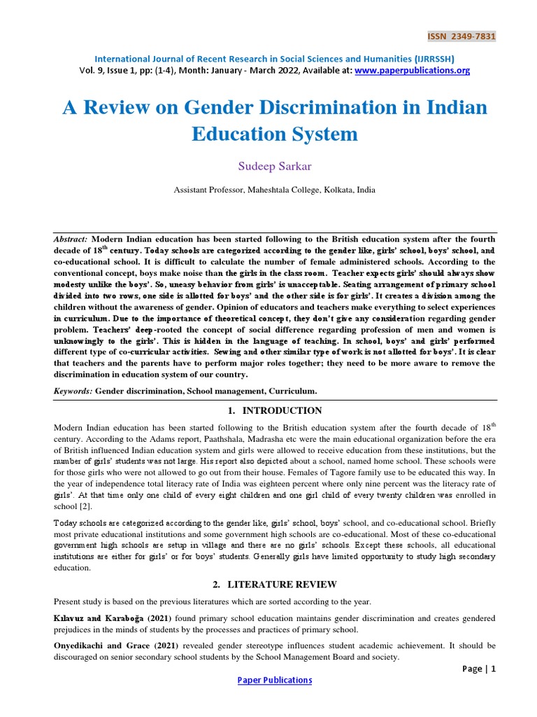 Gender Discrimination in Indian Education | PDF | Schools | Gender