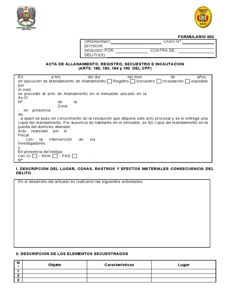 Acta de Allanamiento Registro Secuestro Incautacion | PDF