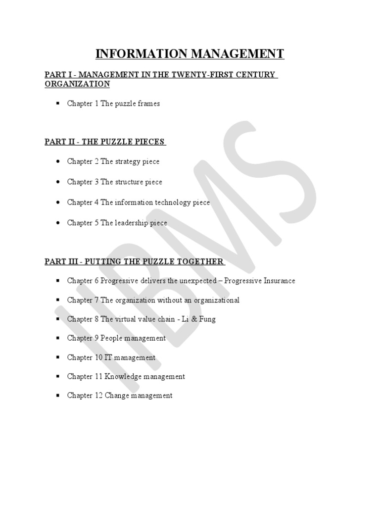 Information Management: Part I - Management in The Twenty-First Century ...