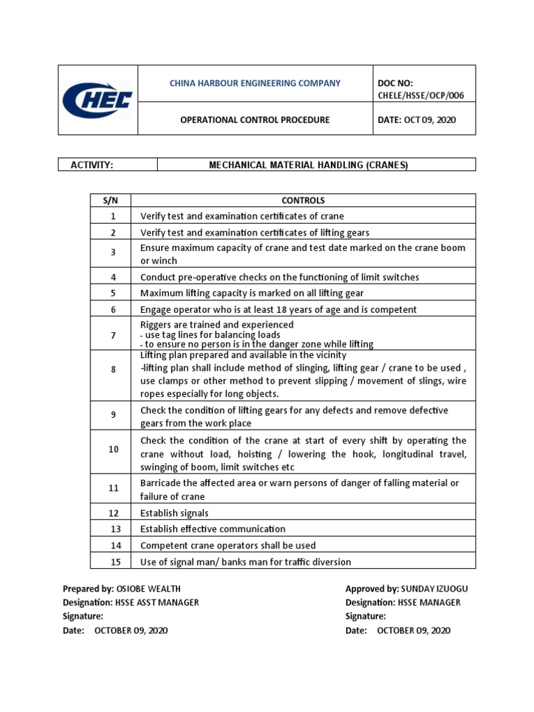 Mechanical Material Handling Procedures | PDF | Technology & Engineering