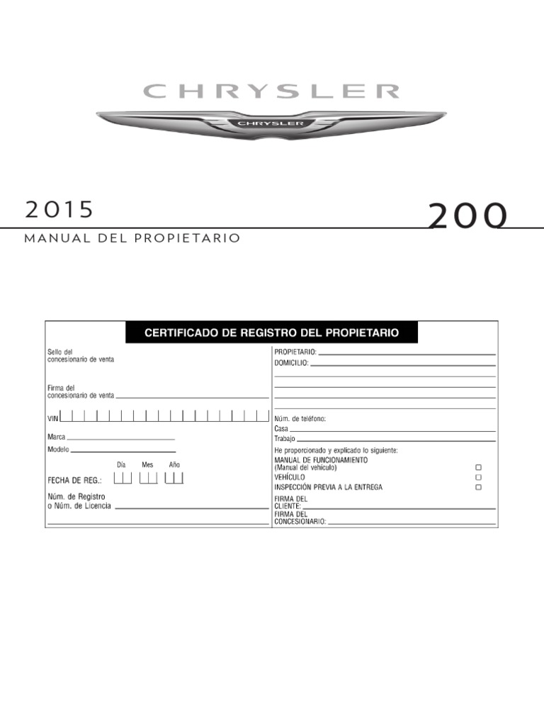 Crysler 200 2015 PDF Alarma de seguridad Bienes manufacturados