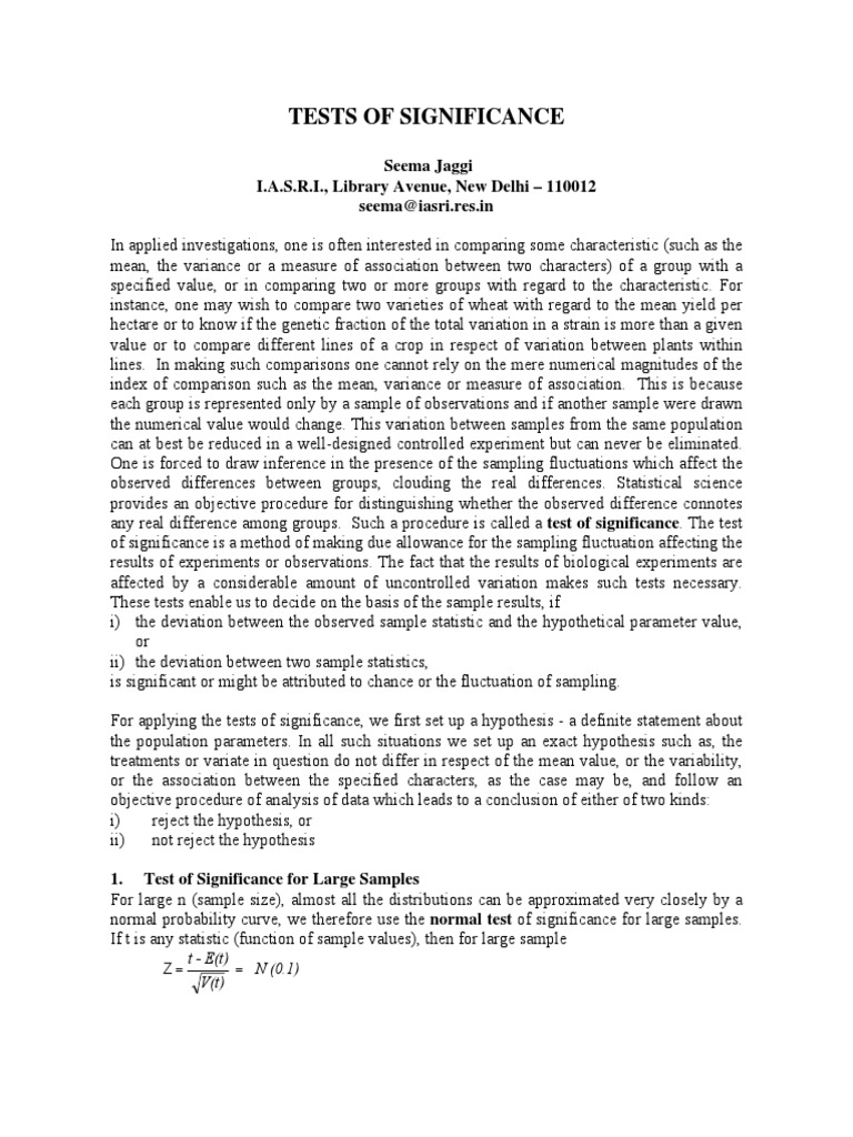 Tests of Significance in Statistics | PDF | Statistical Significance ...