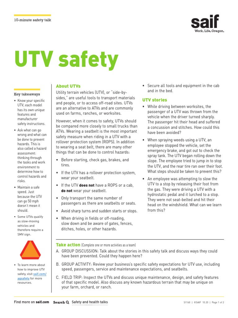 Utv Safety About Utvs Utv Stories PDF Seat Belt Truck