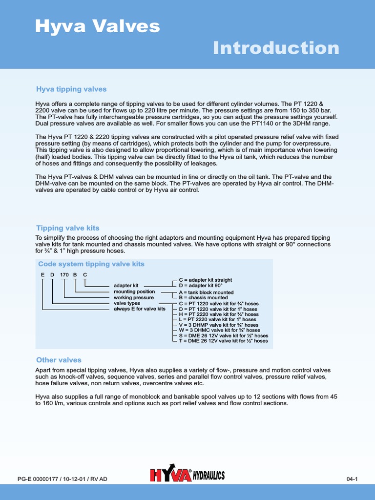 Hyva Tipping Valves Overview | PDF | Valve | Pump