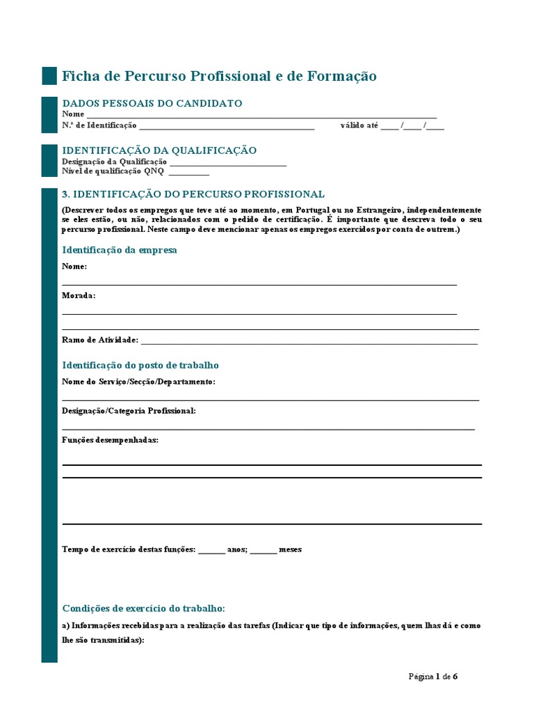 Ficha de Percurso Profissional | PDF | Carreira e Crescimento | Negócios