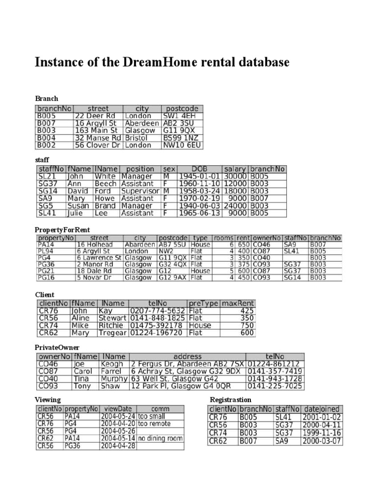 DreamHome Rental Database Overview | PDF