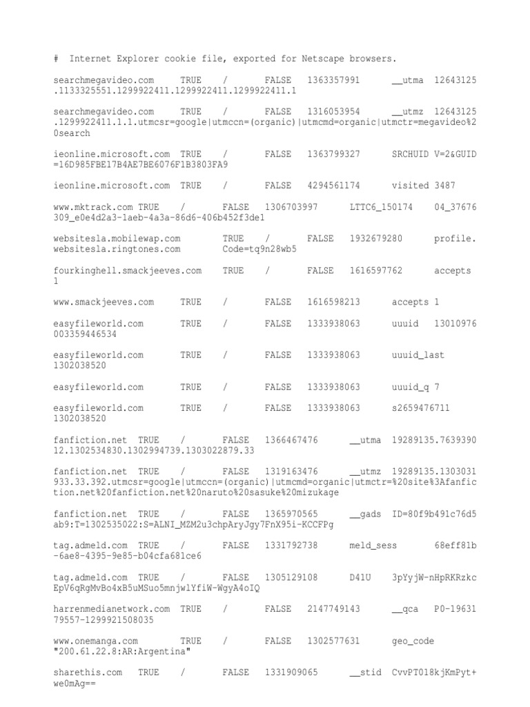Internet Explorer Cookie Export for Netscape | PDF | Http Cookie | Wide ...