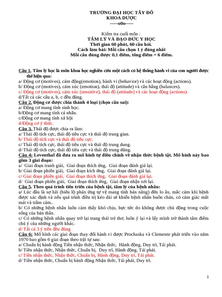 (123doc) Kiem Tra Mon Tam Li Hoc Va Dao Duc y Hoc | PDF