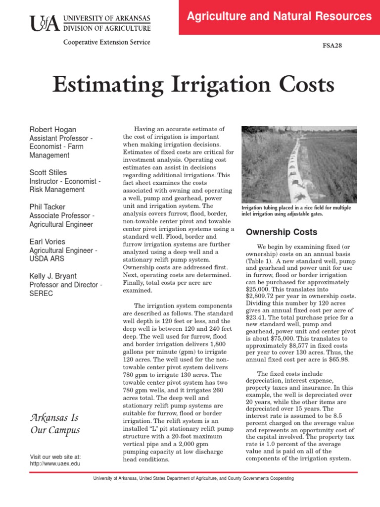 Estimating Irrigation Costs Tacker Et Al PDF Irrigation Depreciation