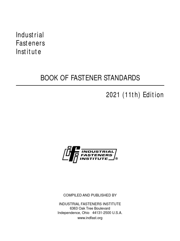 IFI Book of Fastener Standards 2021 Edition TOC Download Free PDF