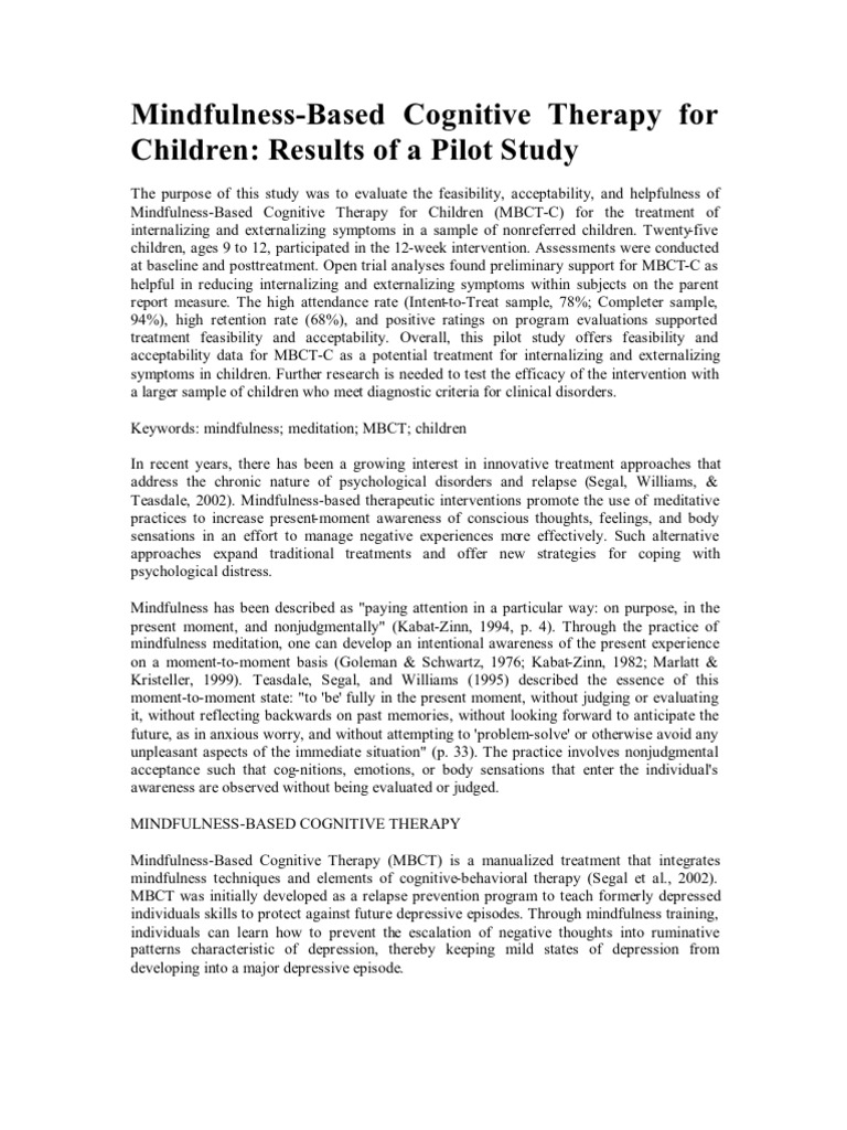 Mindfulness Based Cognitive Therapy For Children Results of A Pilot ...