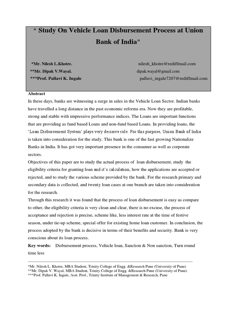 Union Bank Vehicle Loan Process Study Pdf Loans Banks