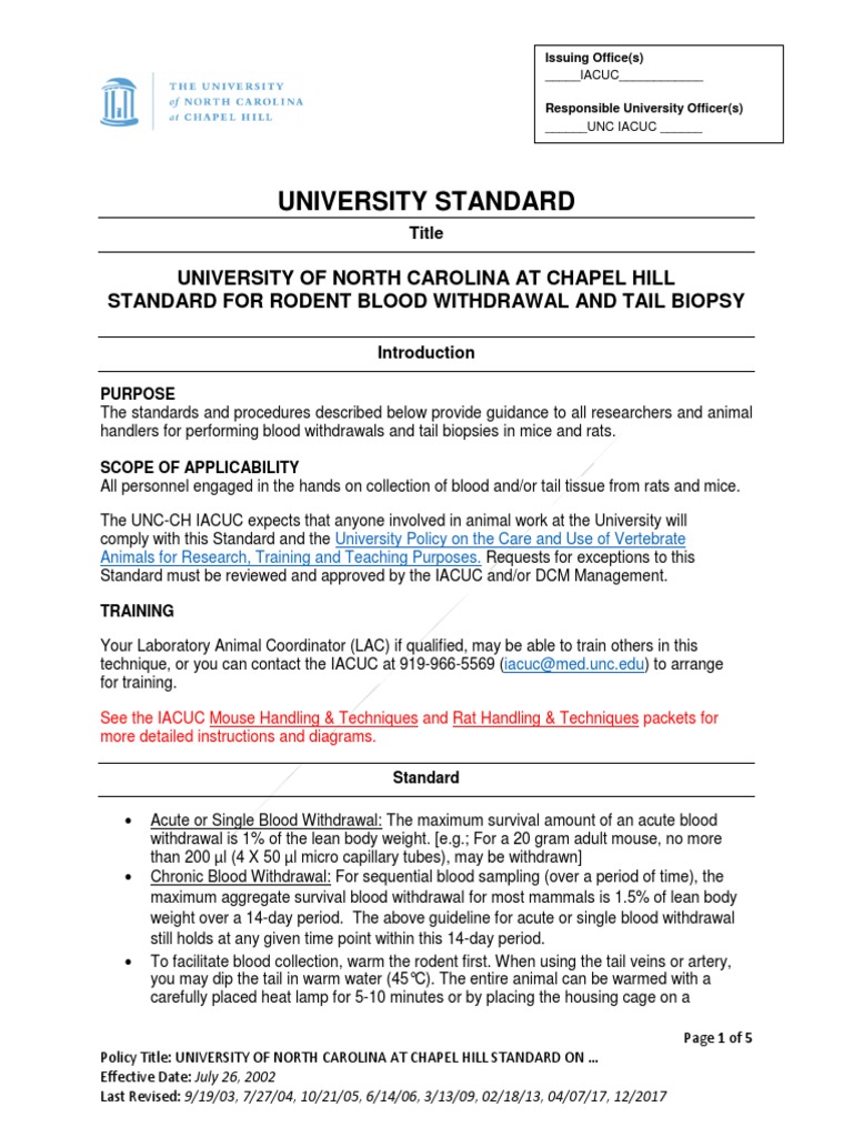 Guidelines For Rodent Blood Withdrawal and Tail Biopsy PDF Vein Blood