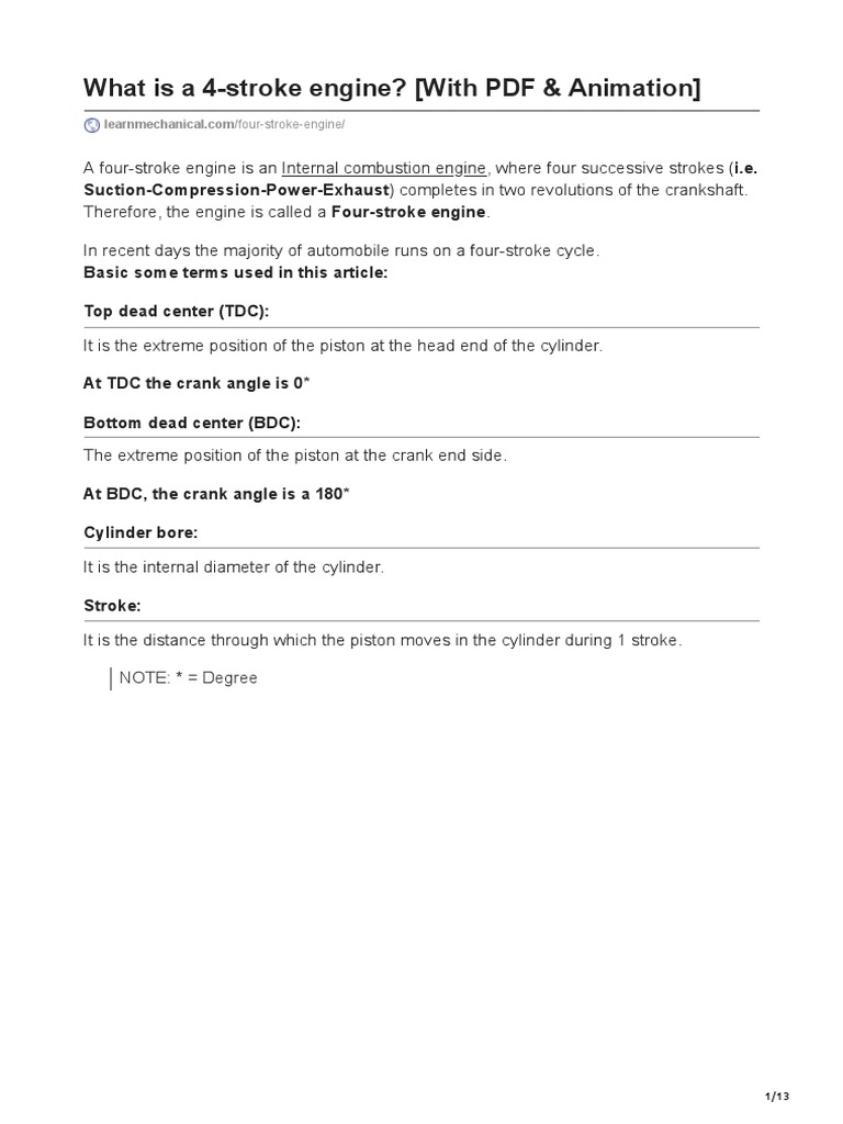 What Is A 4-Stroke Engine With PDF Animation | PDF | Internal