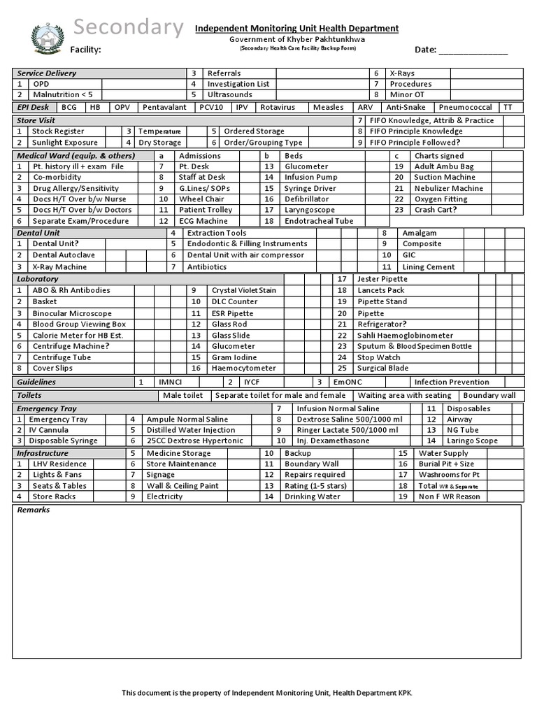 KPK Secondary Health Care Backup Form | PDF | Saline (Medicine ...