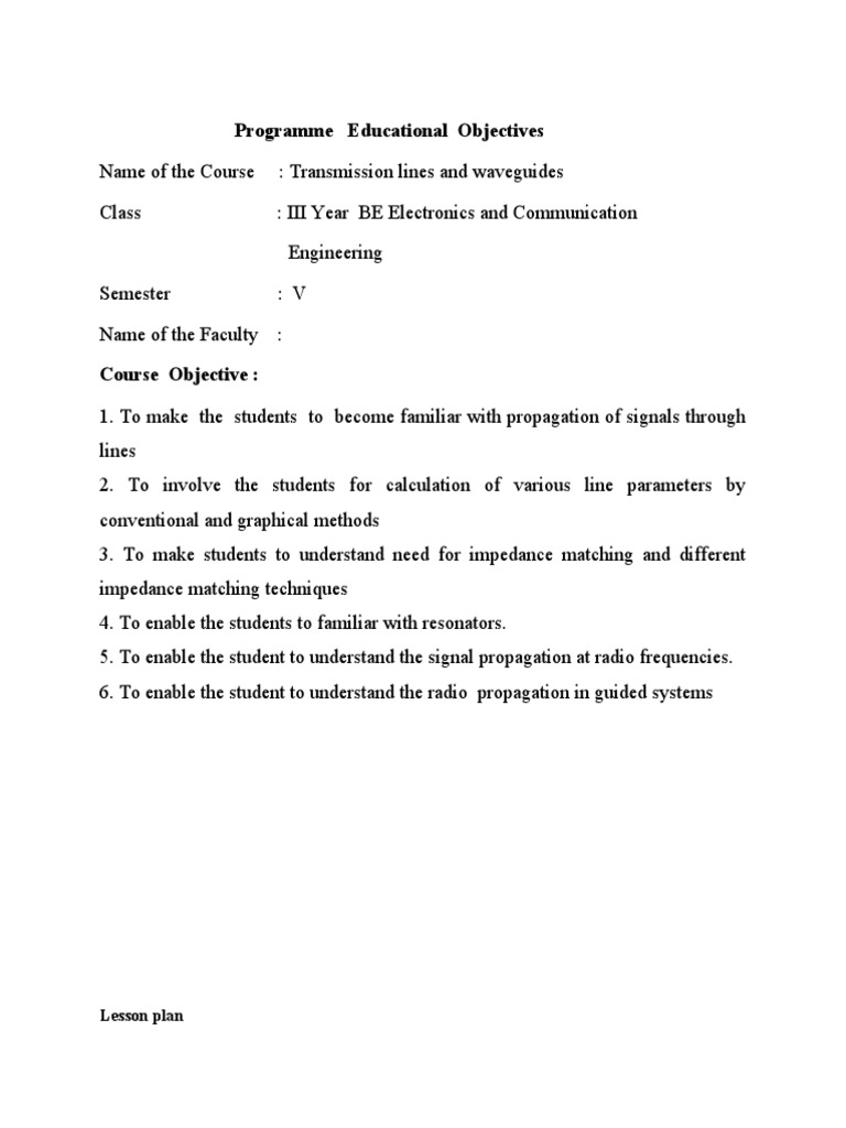 Programme Educational Objectives: Lesson Plan | PDF