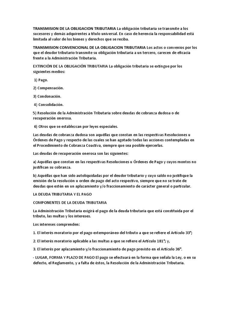 Transmisión y Extinción de Obligaciones Tributarias | PDF | Pagos | Cheque