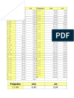 Tabla de Pulgadas y Centimetros